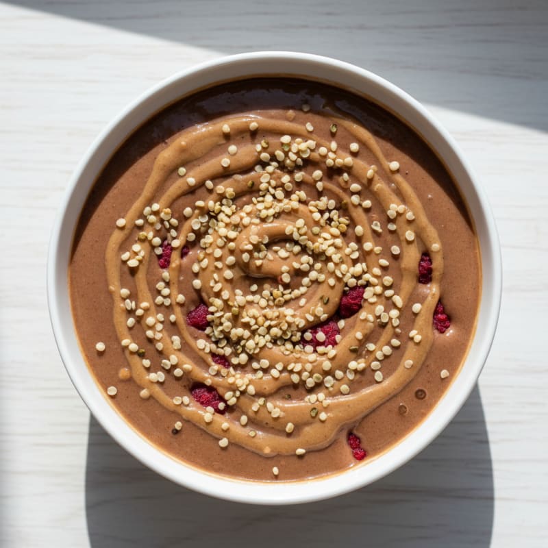Chocolate Protein Smoothie Bowl with Almond Butter and Hemp Seeds