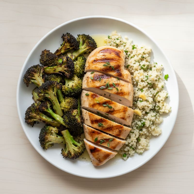 Grilled Chicken Breast with Quinoa and Roasted Broccoli
