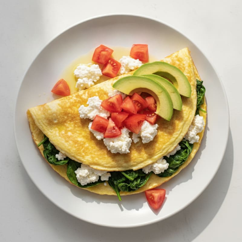 Egg White Spinach Omelet with Cottage Cheese and Fresh Tomatoes