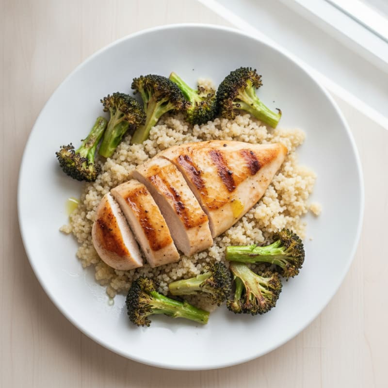 Grilled Chicken Breast with Quinoa and Roasted Broccoli