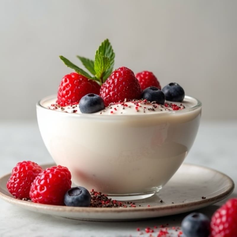 Silky Vanilla Protein Yogurt with Chia and Mixed Berries