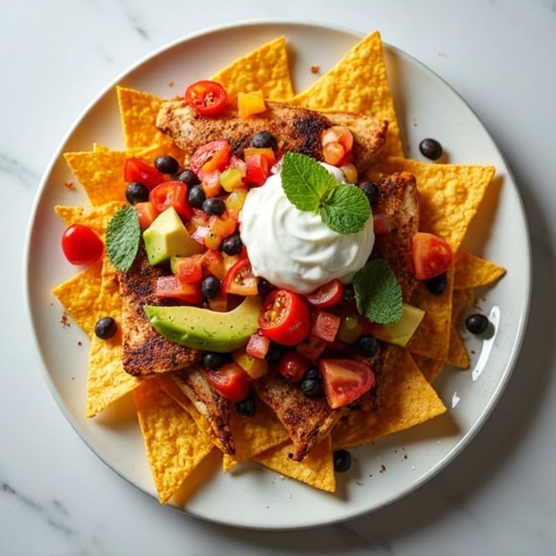 Healthy Sheet Pan Chicken Nachos with Fresh Toppings