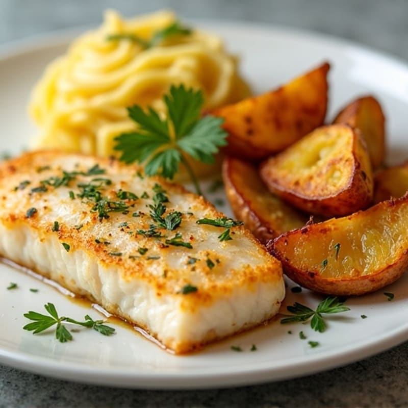 Crispy Baked Lemon-Herb White Fish with Roasted Potato Wedges