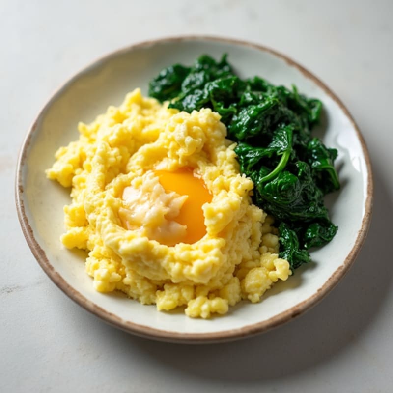 Creamy Scrambled Eggs with Sautéed Spinach