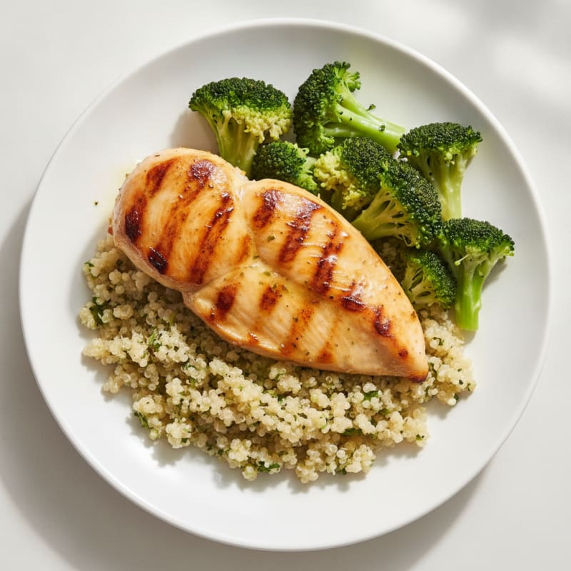 Grilled Chicken Breast with Quinoa and Steamed Broccoli