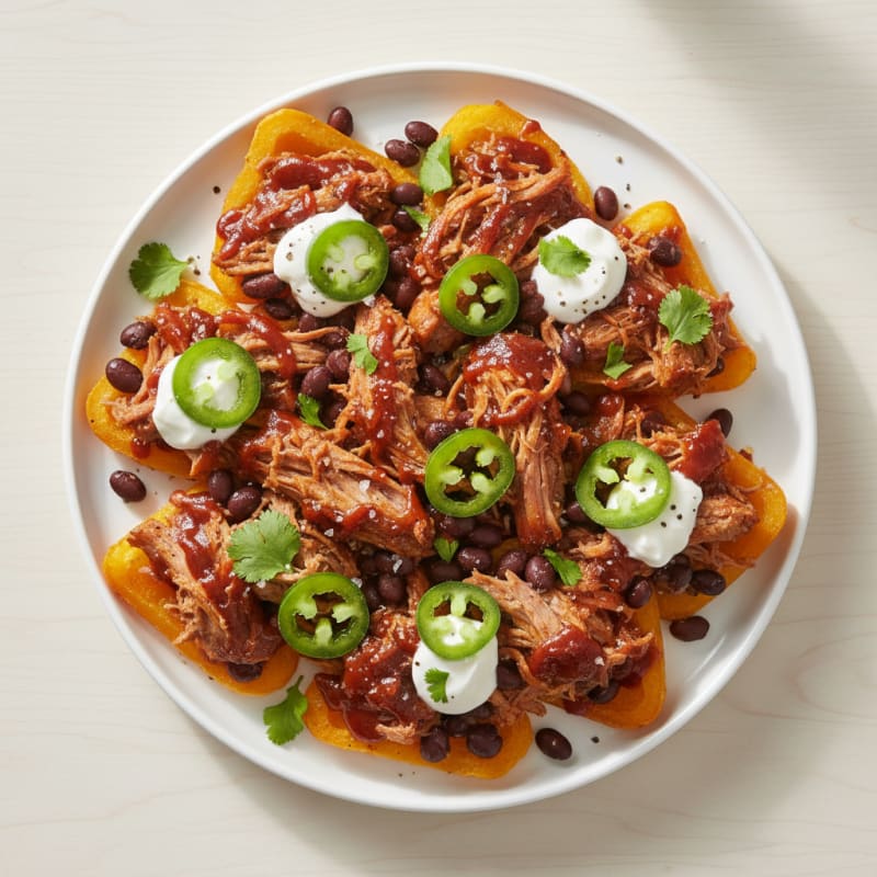BBQ Pulled Pork Nachos with Pickled Jalapeños