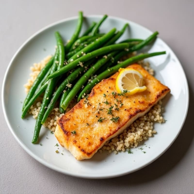 Crispy Pan-Seared Cod with Lemon Garlic Green Beans