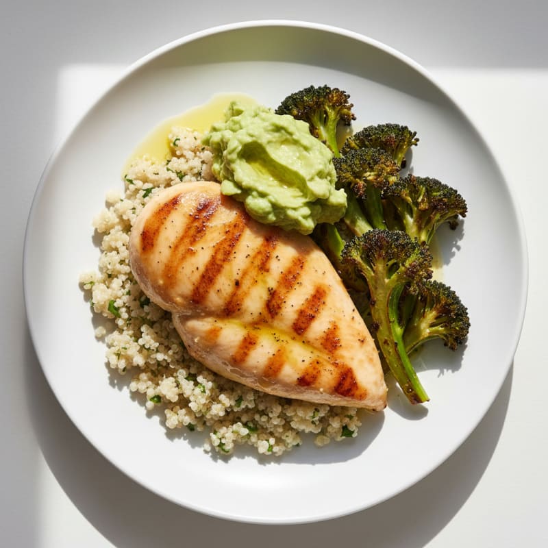 Grilled Chicken Breast with Quinoa and Roasted Broccoli