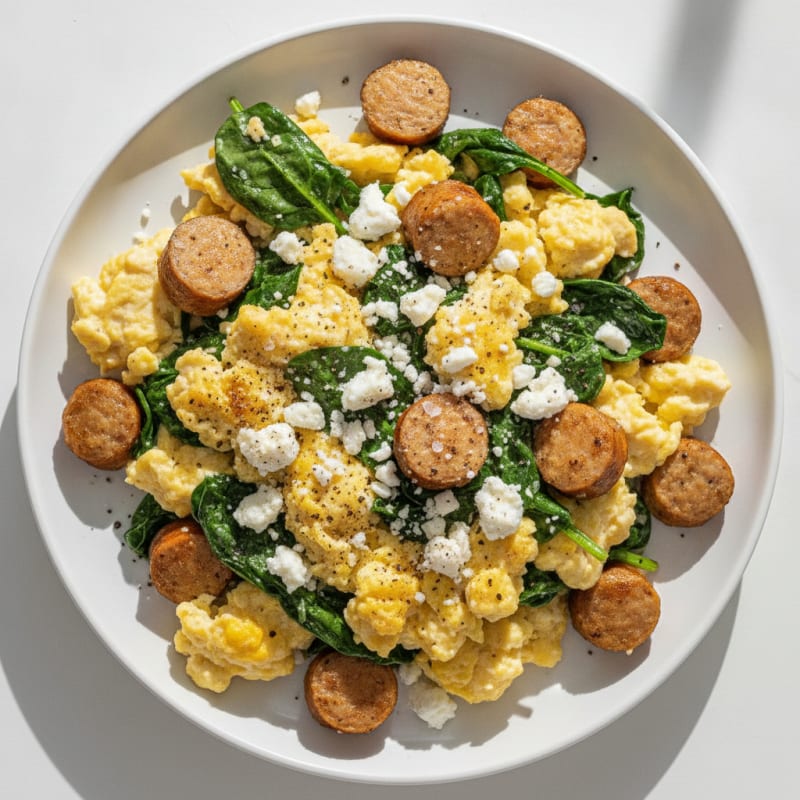 Hearty Scrambled Eggs with Spinach and Feta