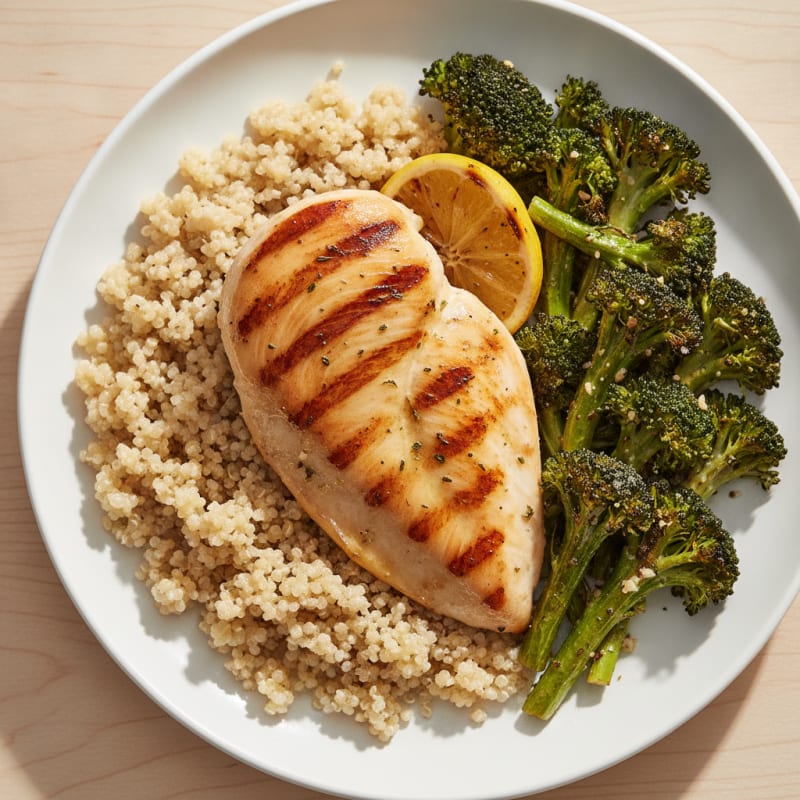 Grilled Chicken Breast with Quinoa and Roasted Broccoli