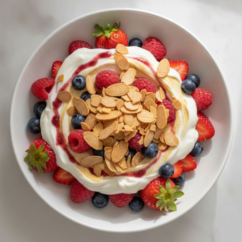 Greek Yogurt Protein Parfait with Mixed Berries and Almonds