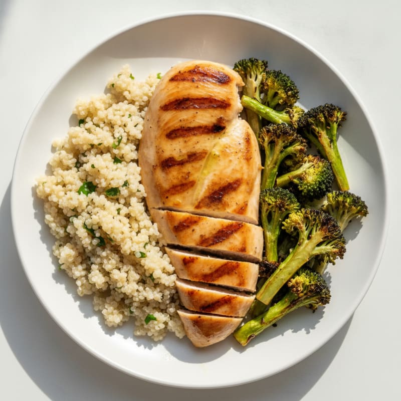 Grilled Chicken Breast with Quinoa and Roasted Broccoli
