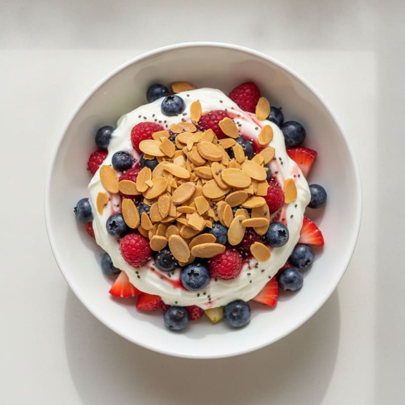 Greek Yogurt Protein Parfait with Mixed Berries and Almonds