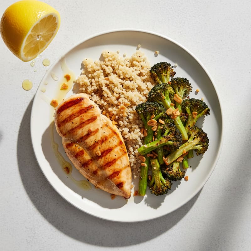 Grilled Chicken Breast with Quinoa and Roasted Broccoli