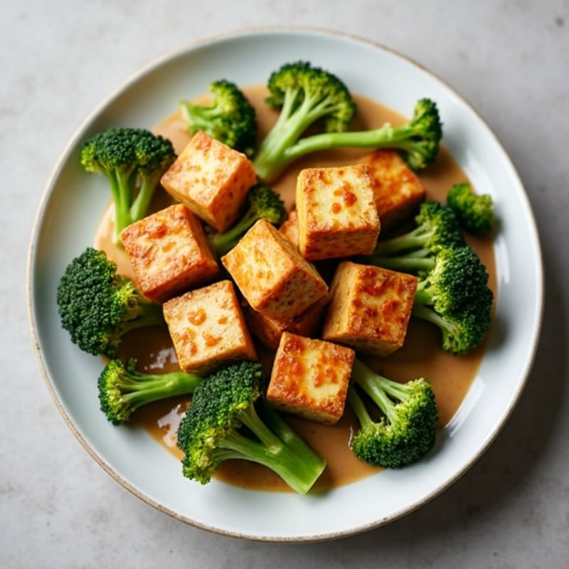 Crispy Tofu with Roasted Broccoli and Peanut Dressing