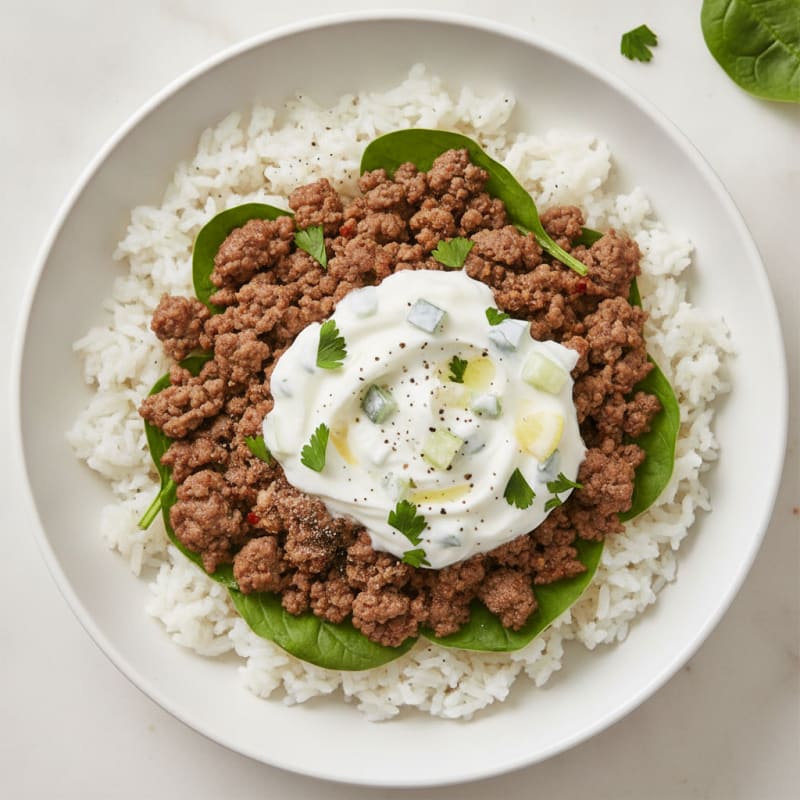 Beef Mince Rice Bowl with Yogurt Sauce