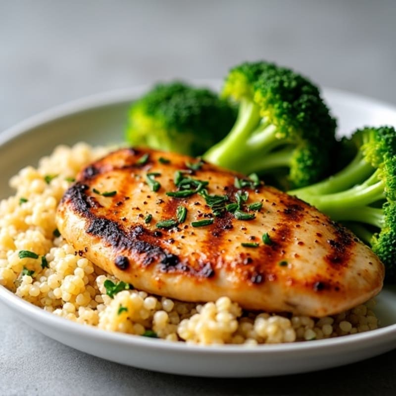 Grilled Chicken Breast with Quinoa and Roasted Broccoli