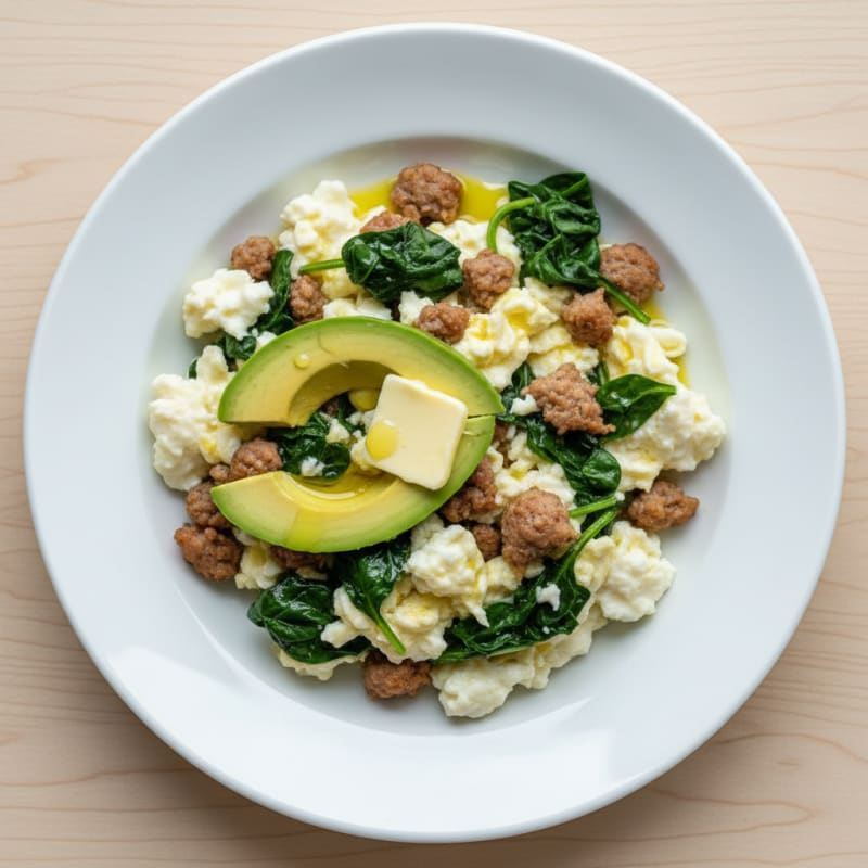 Egg White Scramble with Turkey Sausage and Spinach