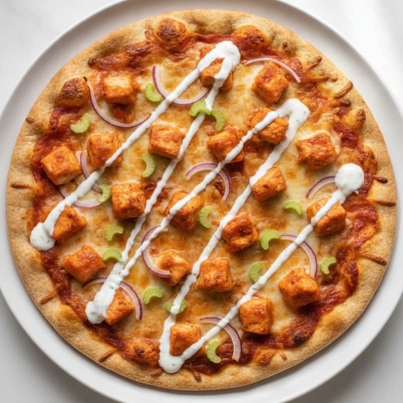 Buffalo Chicken Pizza with Ranch Drizzle