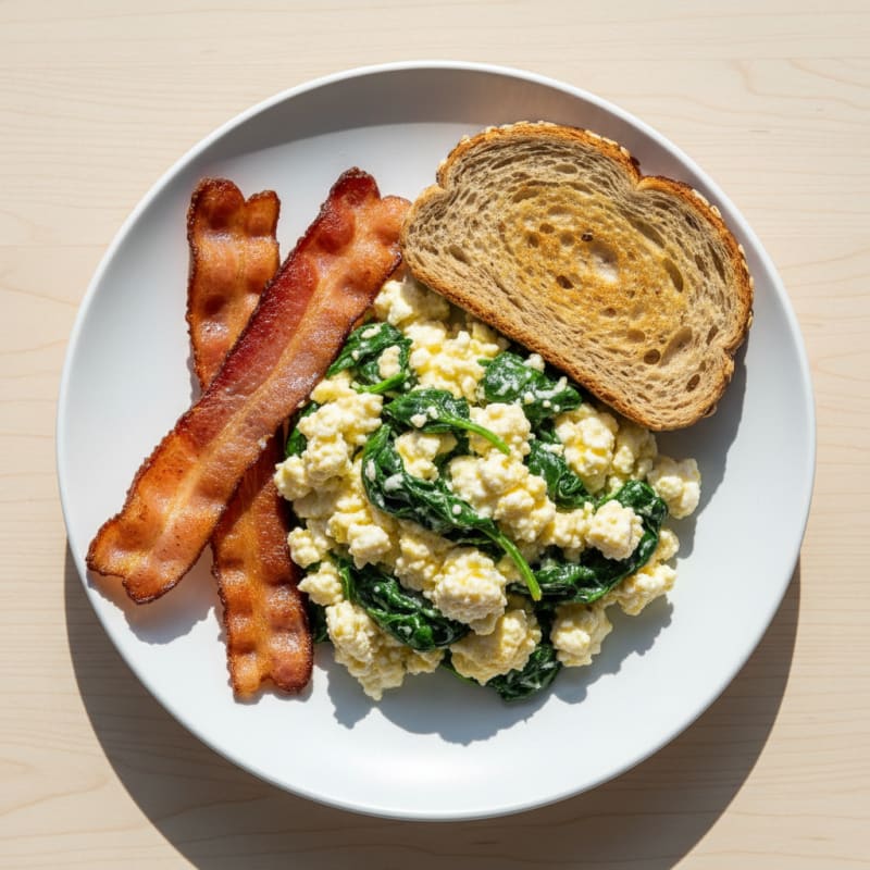 Cottage Cheese Scramble with Spinach and Turkey Bacon