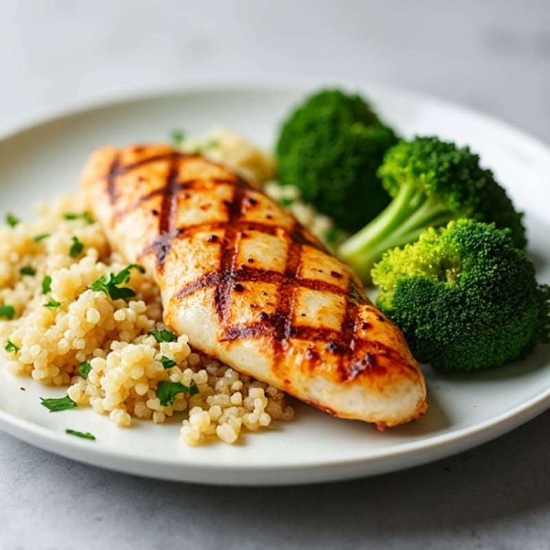 Grilled Chicken Breast with Steamed Broccoli and Quinoa