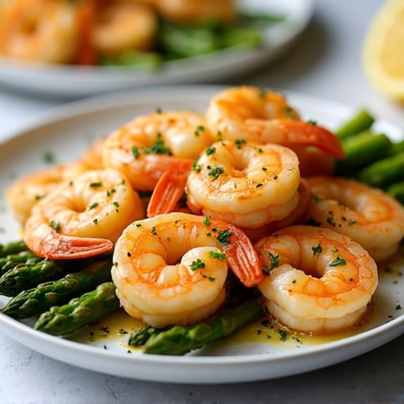 Lemon Garlic Pan-Seared Shrimp with Roasted Asparagus