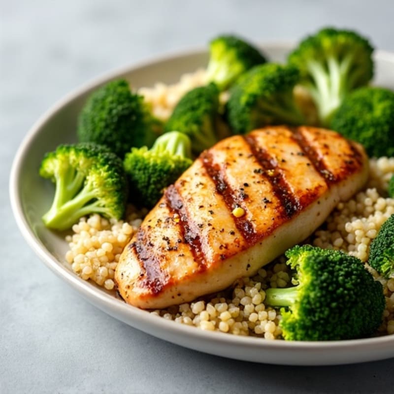 Grilled Chicken Breast with Roasted Broccoli and Quinoa