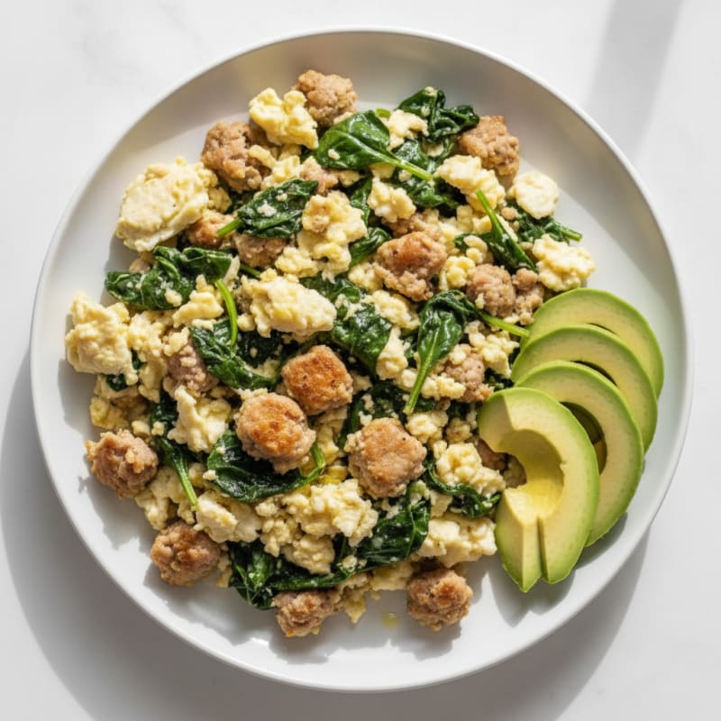 Egg White and Turkey Sausage Scramble with Spinach