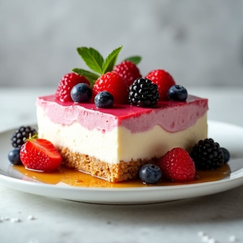 Greek Yogurt Protein Cheesecake with Mixed Berries