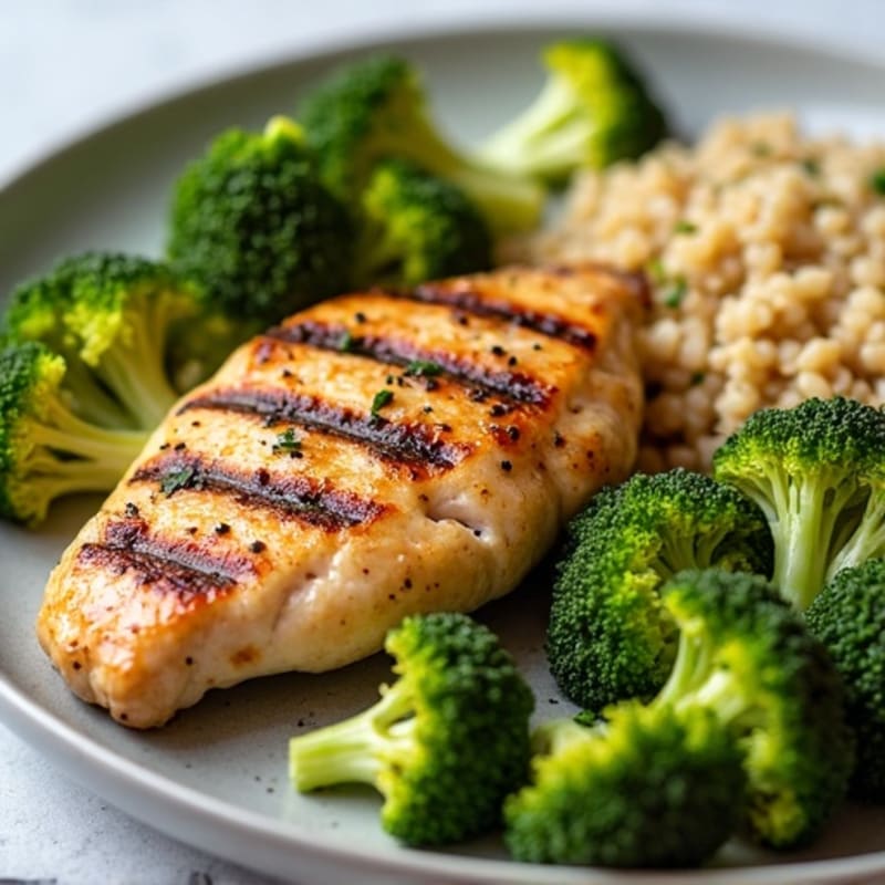 Grilled Chicken Breast with Quinoa and Roasted Broccoli