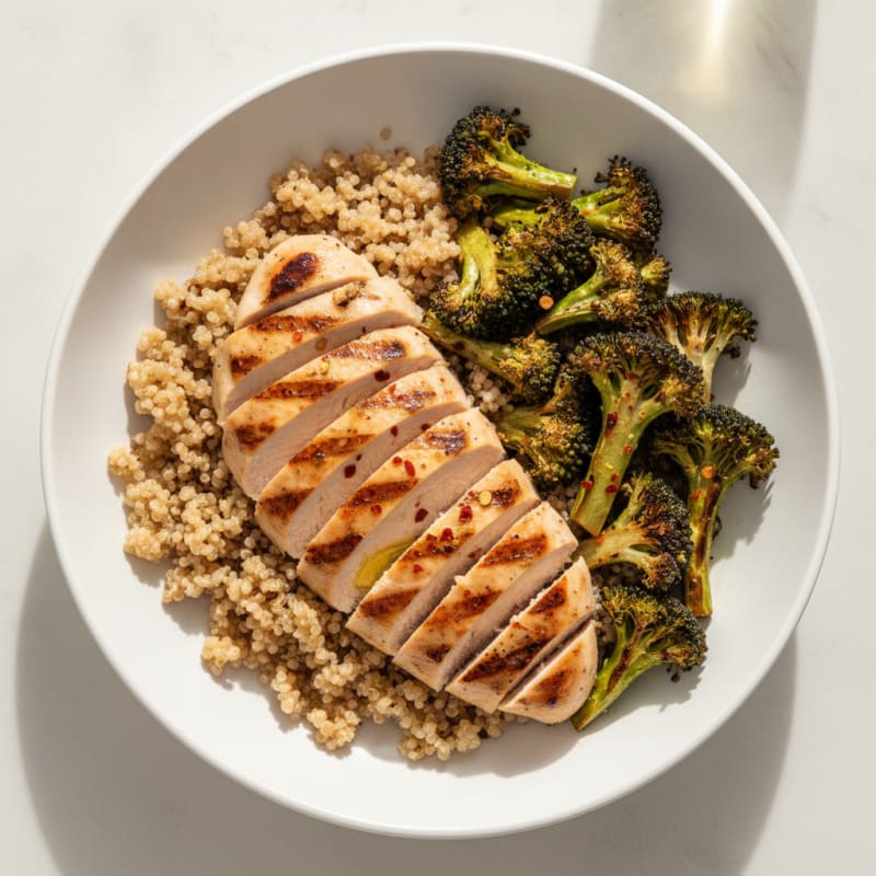 Grilled Chicken Protein Bowl with Quinoa and Roasted Broccoli