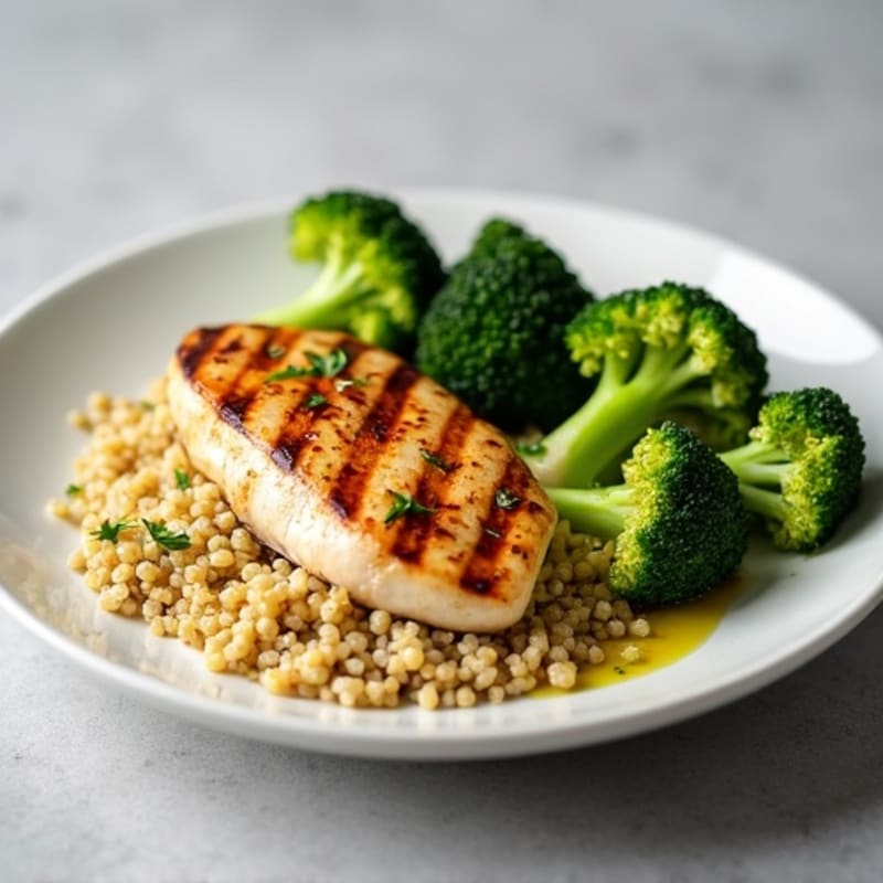 Grilled Chicken Breast with Roasted Broccoli and Quinoa