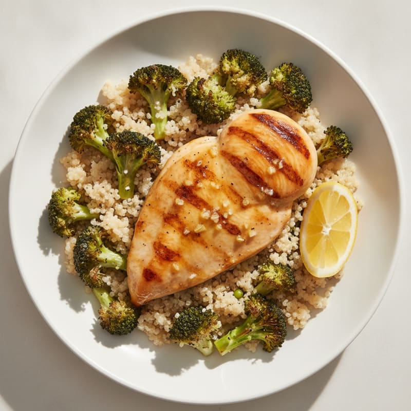 Grilled Chicken Breast with Quinoa and Roasted Broccoli