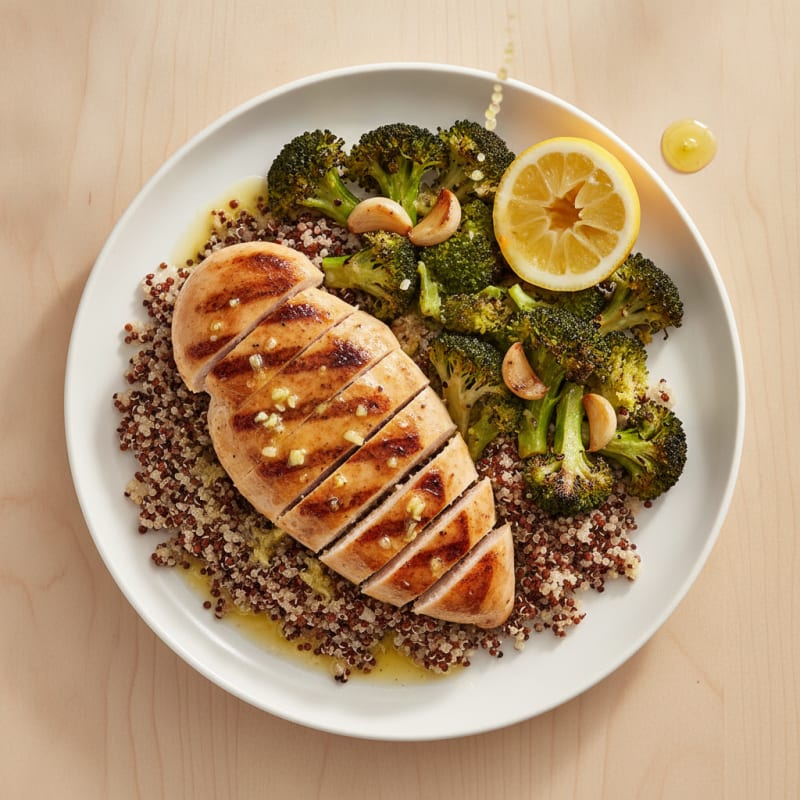 Grilled Chicken Breast with Quinoa and Roasted Broccoli