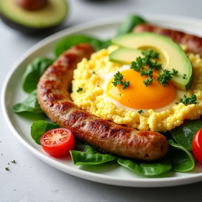 Egg White Scramble with Turkey Sausage, Spinach & Avocado