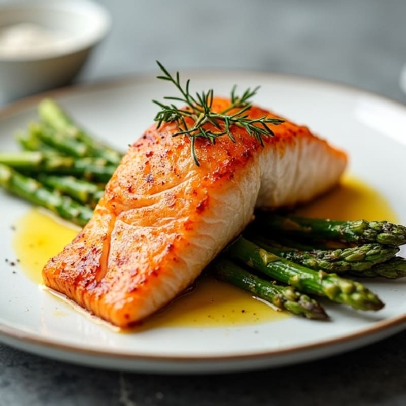 Crispy Skin Pan-Seared Salmon with Roasted Asparagus