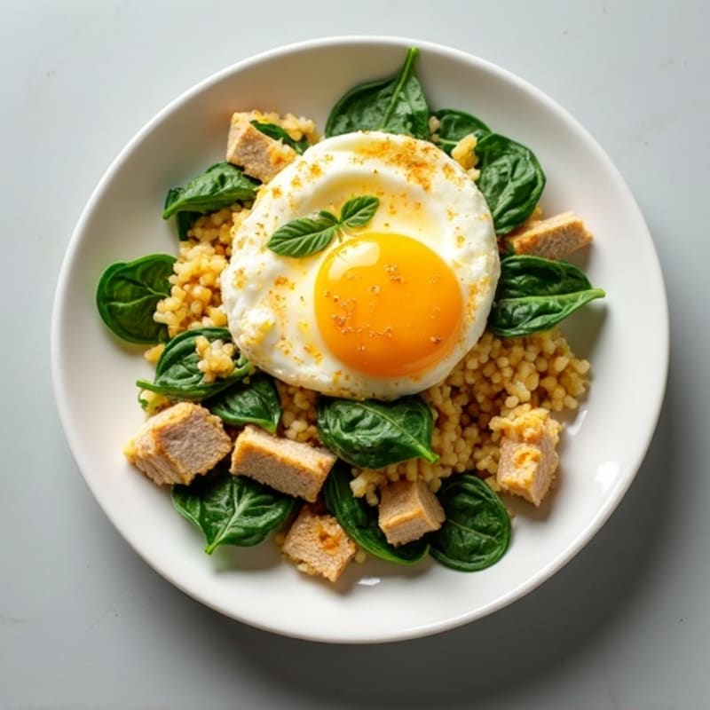 Egg White Veggie Scramble with Spinach and Turkey Breast