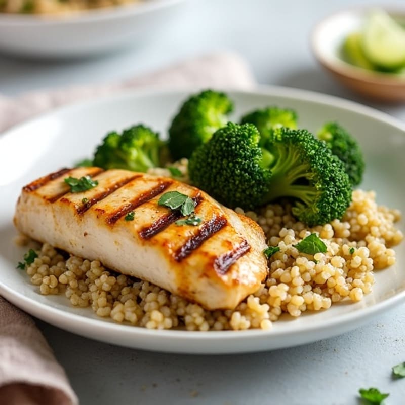 Grilled Chicken Breast with Quinoa and Roasted Broccoli