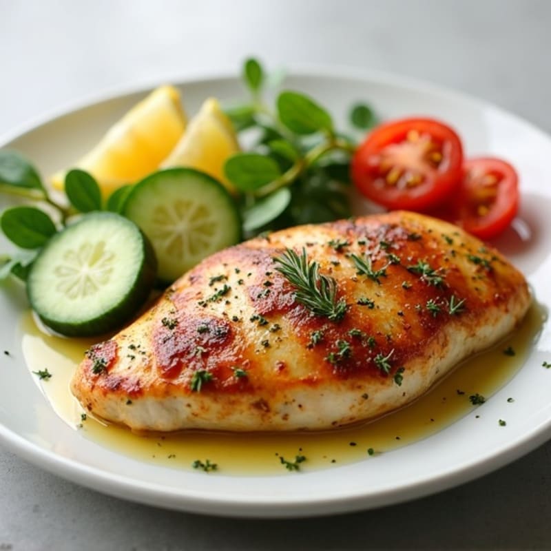 Lemon-Herb Pan-Seared Chicken with Fresh Cucumber and Tomato Salad
