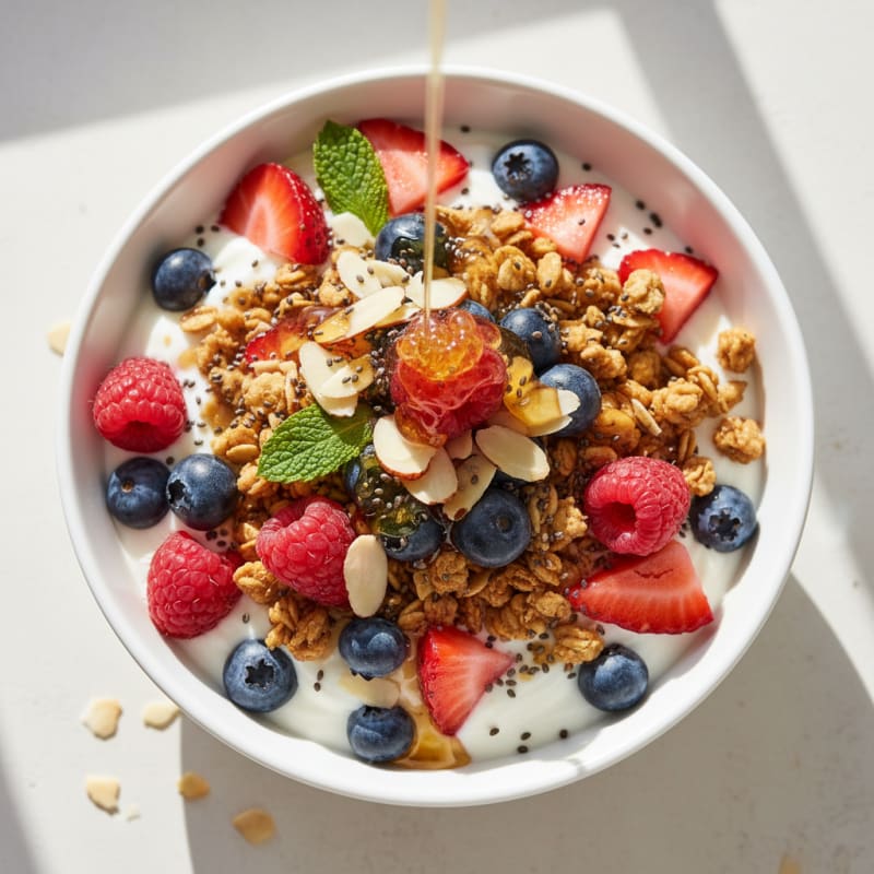 Creamy Greek Yogurt Parfait with Mixed Berries and Protein Granola