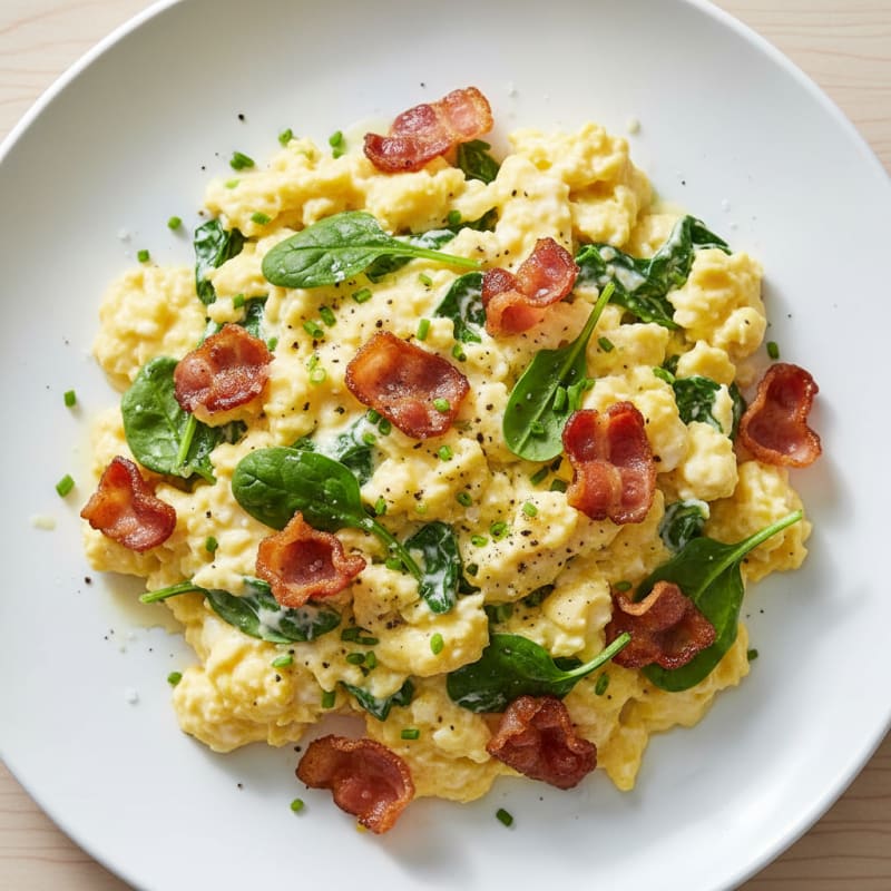 Creamy Scrambled Eggs with Crispy Bacon