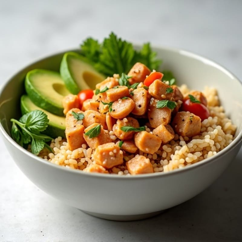 Sesame Ginger Tuna and Brown Rice Bowl with Creamy Avocado