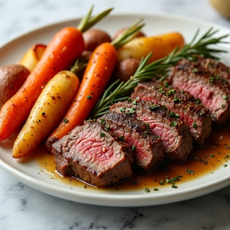 Sheet Pan Herb-Roasted Beef and Crispy Root Vegetables
