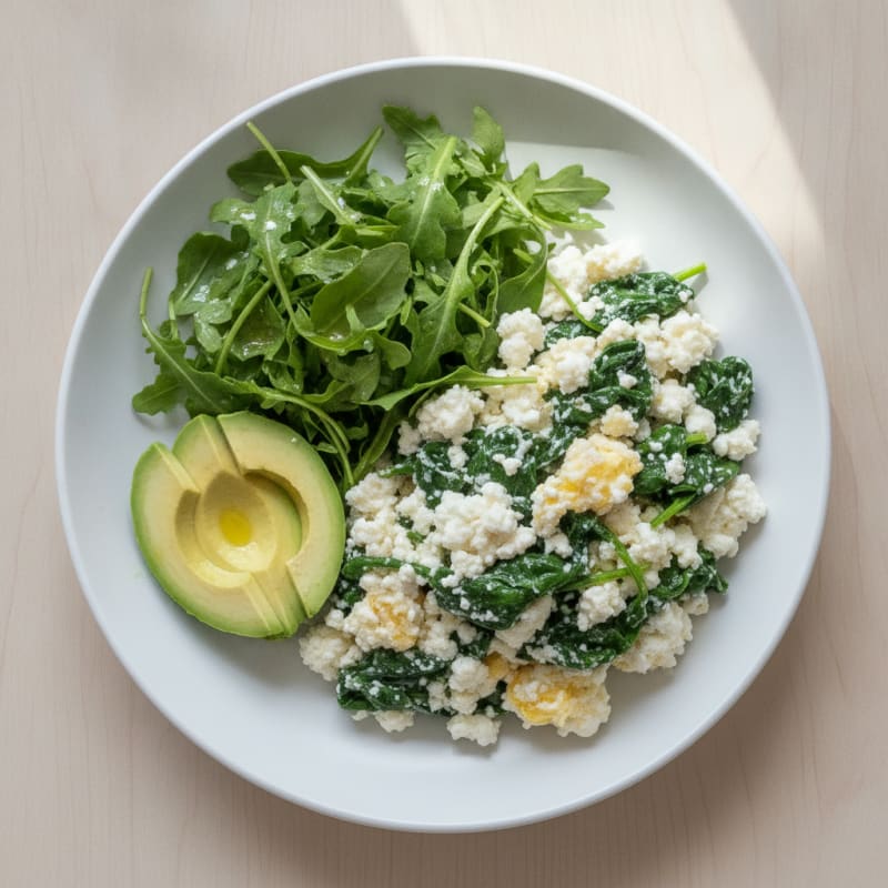 Cottage Cheese Egg White Scramble with Sautéed Spinach