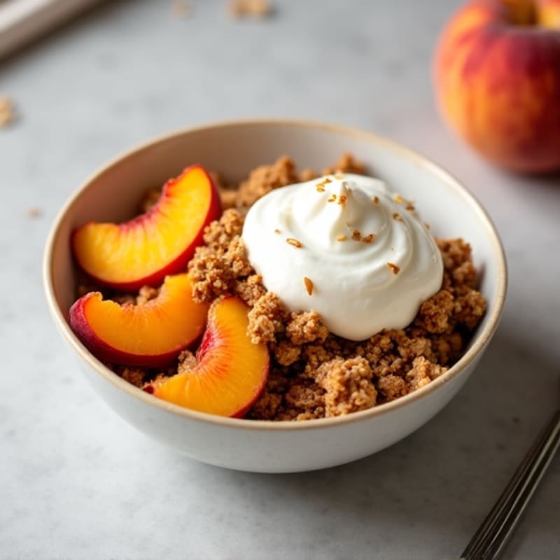 Warm Peach Protein Crumble with Creamy Greek Yogurt