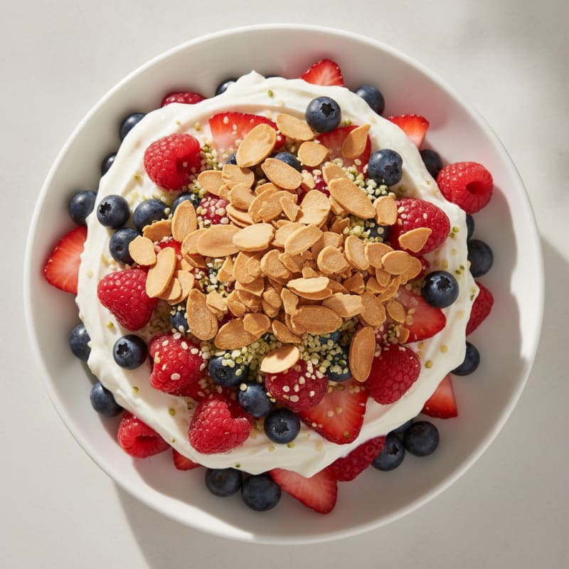 Greek Yogurt Protein Parfait with Mixed Berries and Almonds