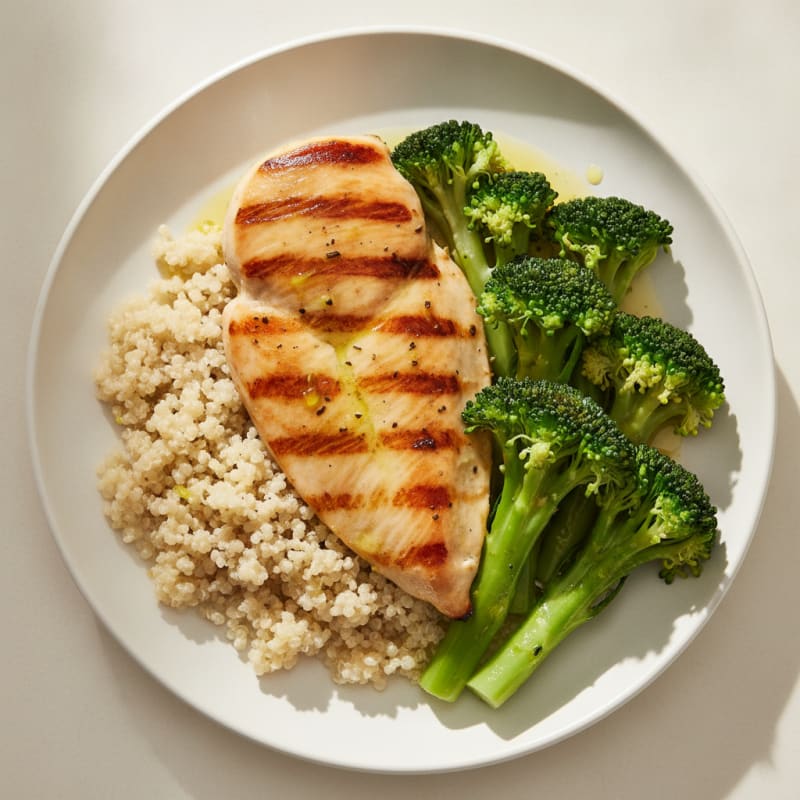 Grilled Chicken Breast with Quinoa and Steamed Broccoli