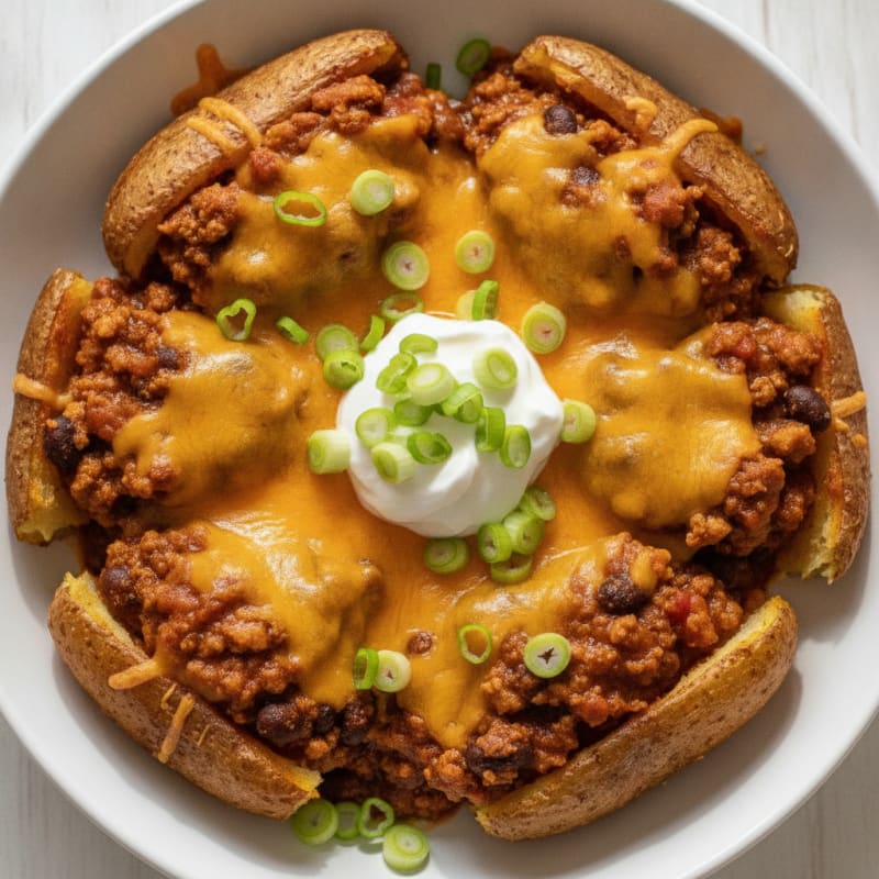 Loaded Chili Cheese Potato Skins