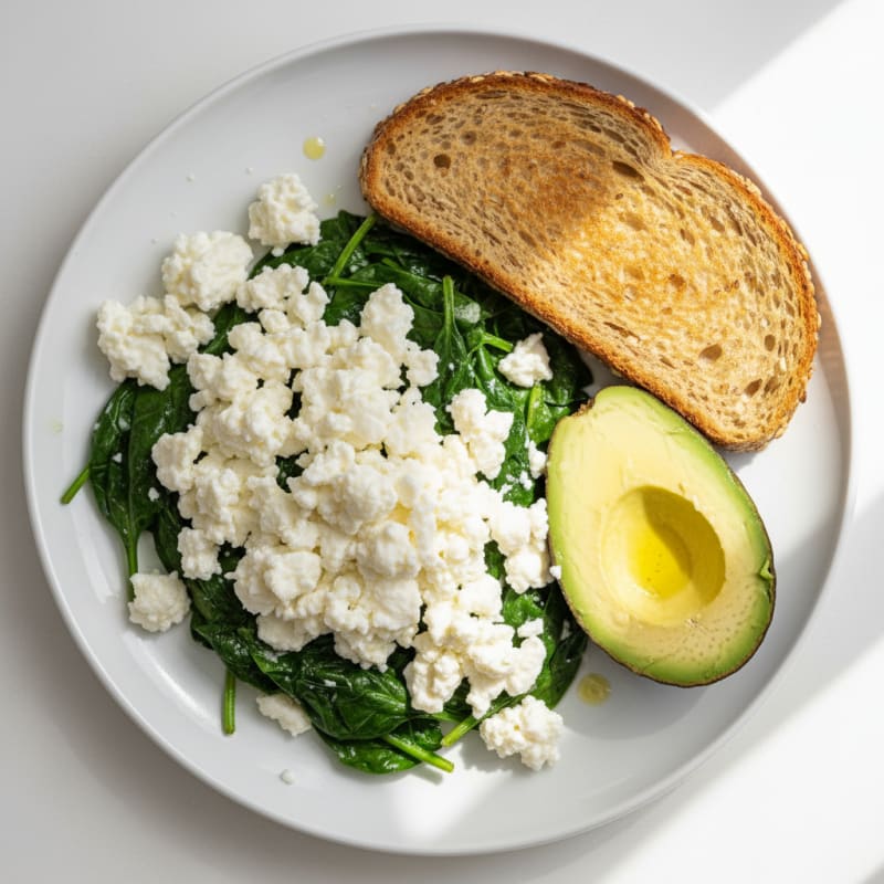 Cottage Cheese Egg White Scramble with Sautéed Spinach
