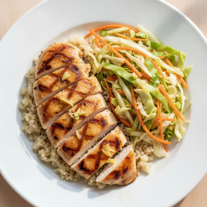 Grilled Chicken Breast with Crunchy Cabbage Slaw and Quinoa